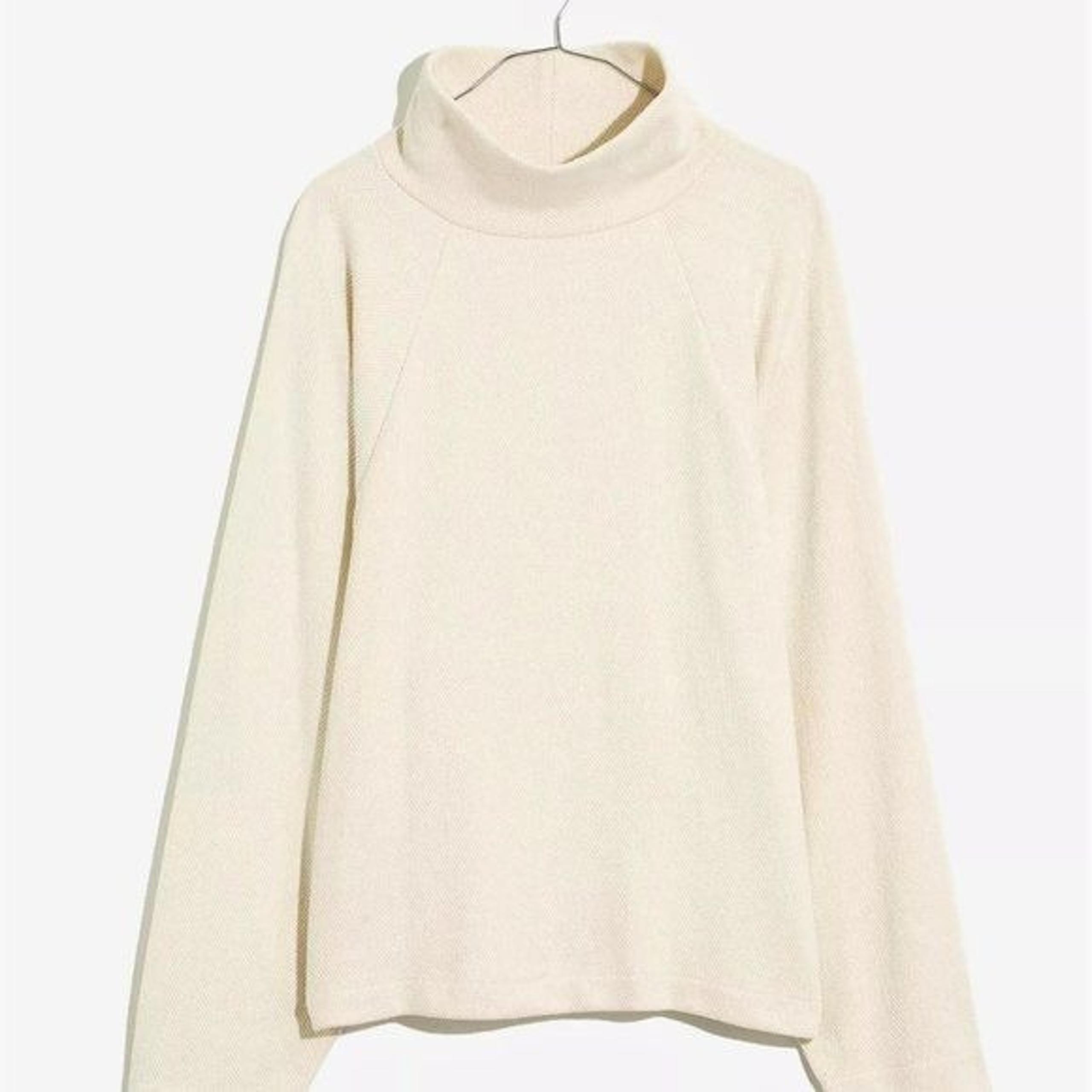 Madewell Brushed Herringbone Jacquard Turtleneck Top, XS
