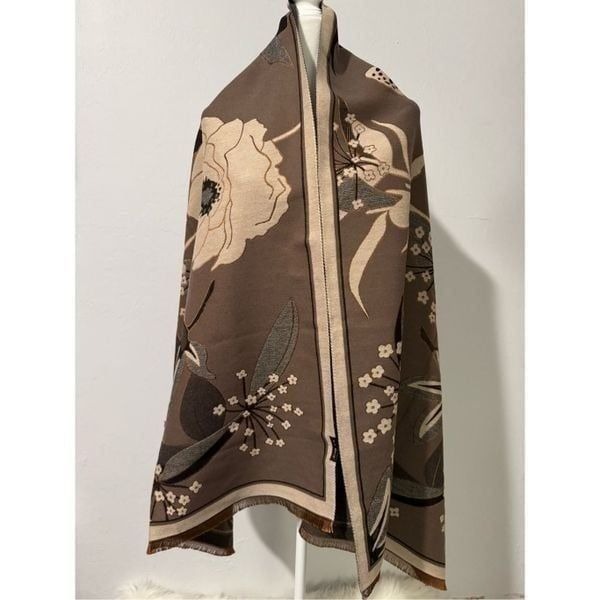 Brown cream scarf floral print