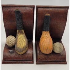 Golf Theme Heavy Duty Resin Book Ends Wood Look Flat Back with Club Ball Tee