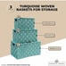 NEW 3 Woven Storage Baskets w/ Lid (3 Sizes) Turquoise (organize basket boxes