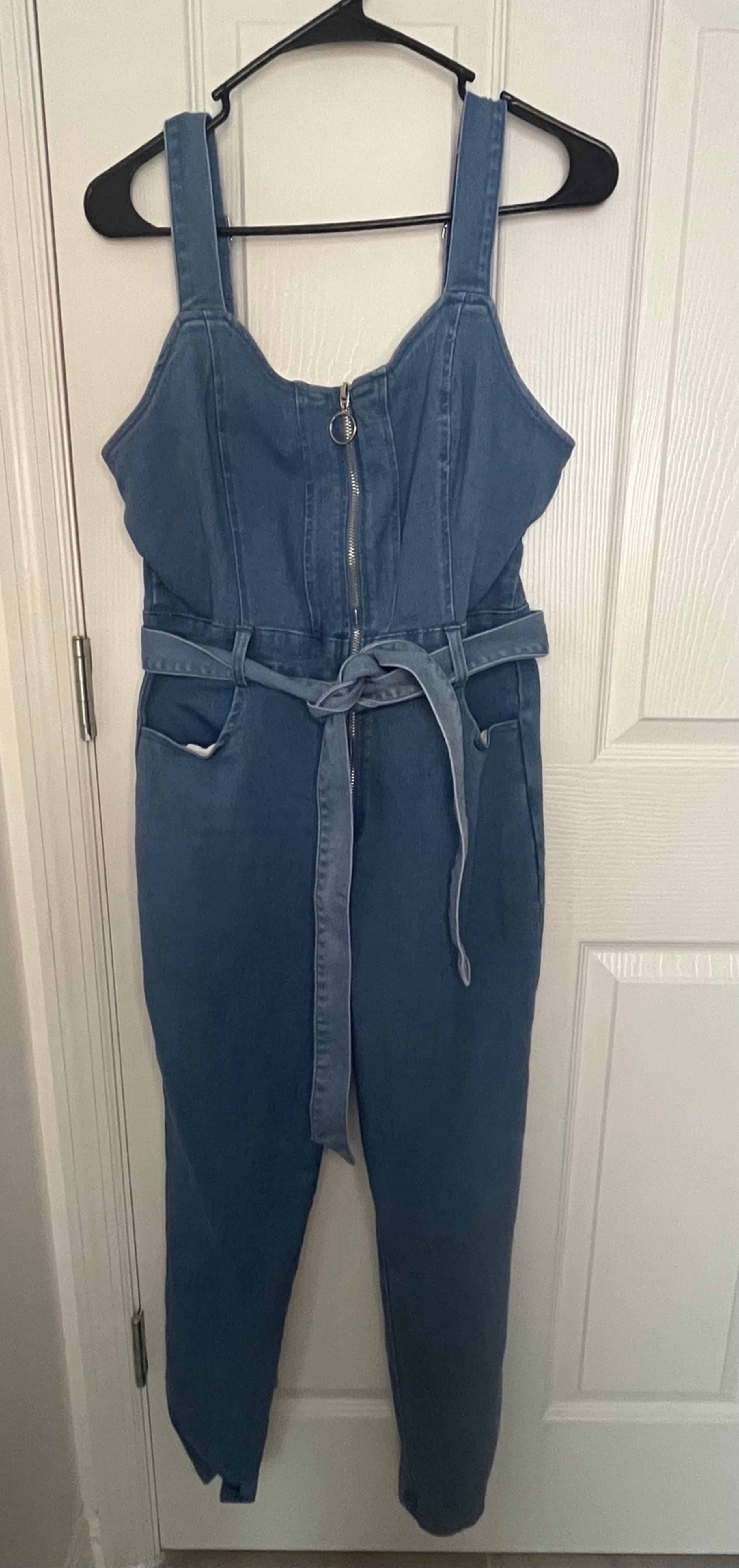 IRIS women Jean long jumpsuit large blue sleeveless