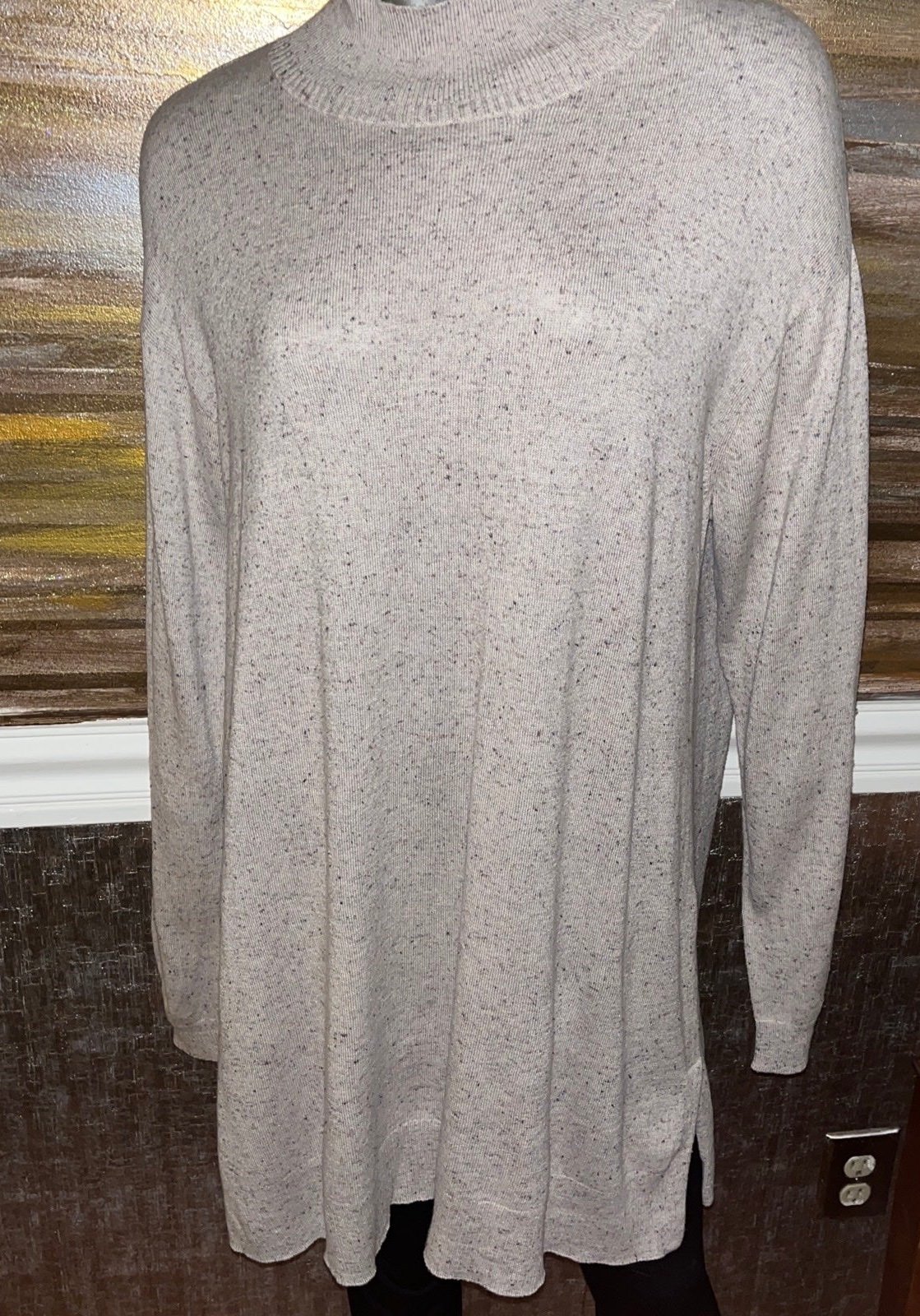 J JILL Oat Silk Blend Long Sleeve Mock-neck Tunic Sweater XLT