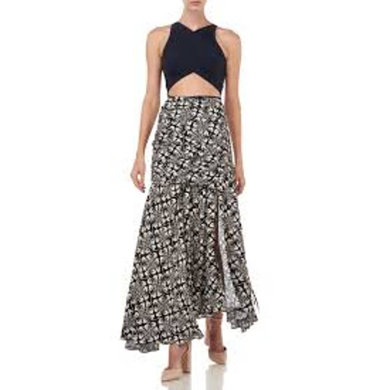 Amur Maxi Skirt Kokon Black White Tiered Floral-print Womens Size 0 NEW