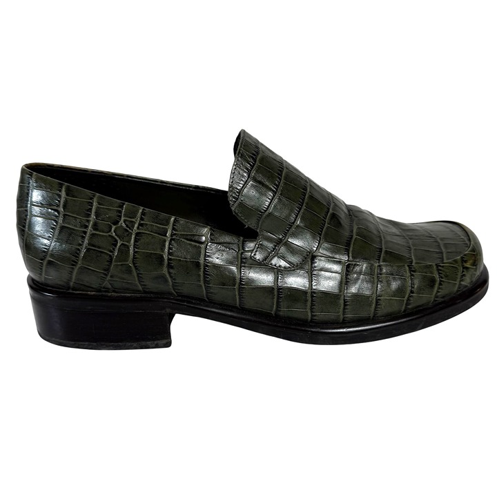 Franco Sarto Olive Green Loafers Womens Sz 10 Crocodile Embossed Leather Slip On