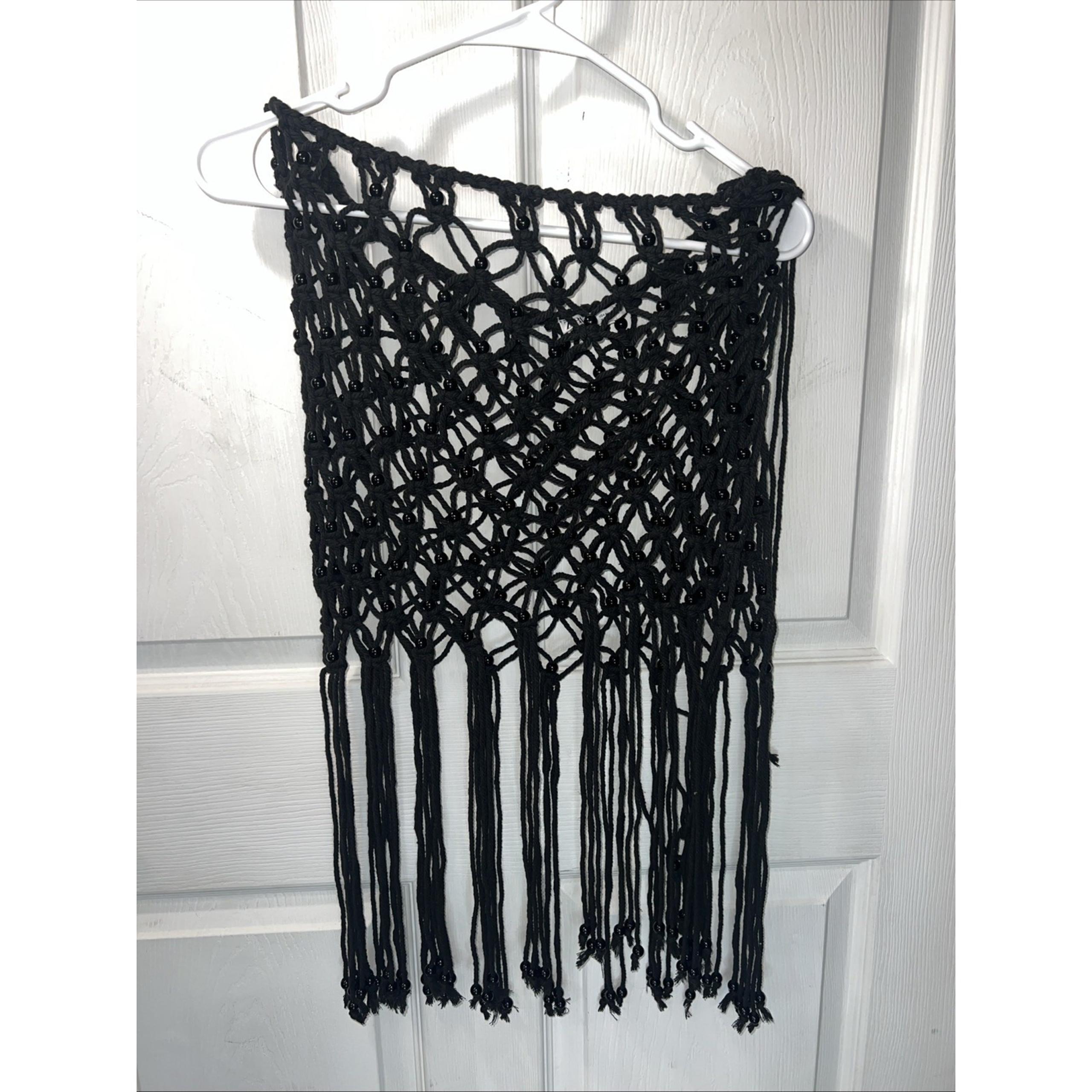 Zara Swimwear Crochet Beaded Appliqué Detail Black Skirt Coverup Size Medium