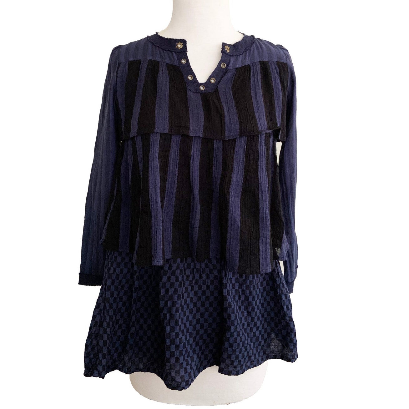 Scotch & Soda X Lucky Blue Tiered Layered Dress Striped LS Sz 8 / 128 US 7 NWT