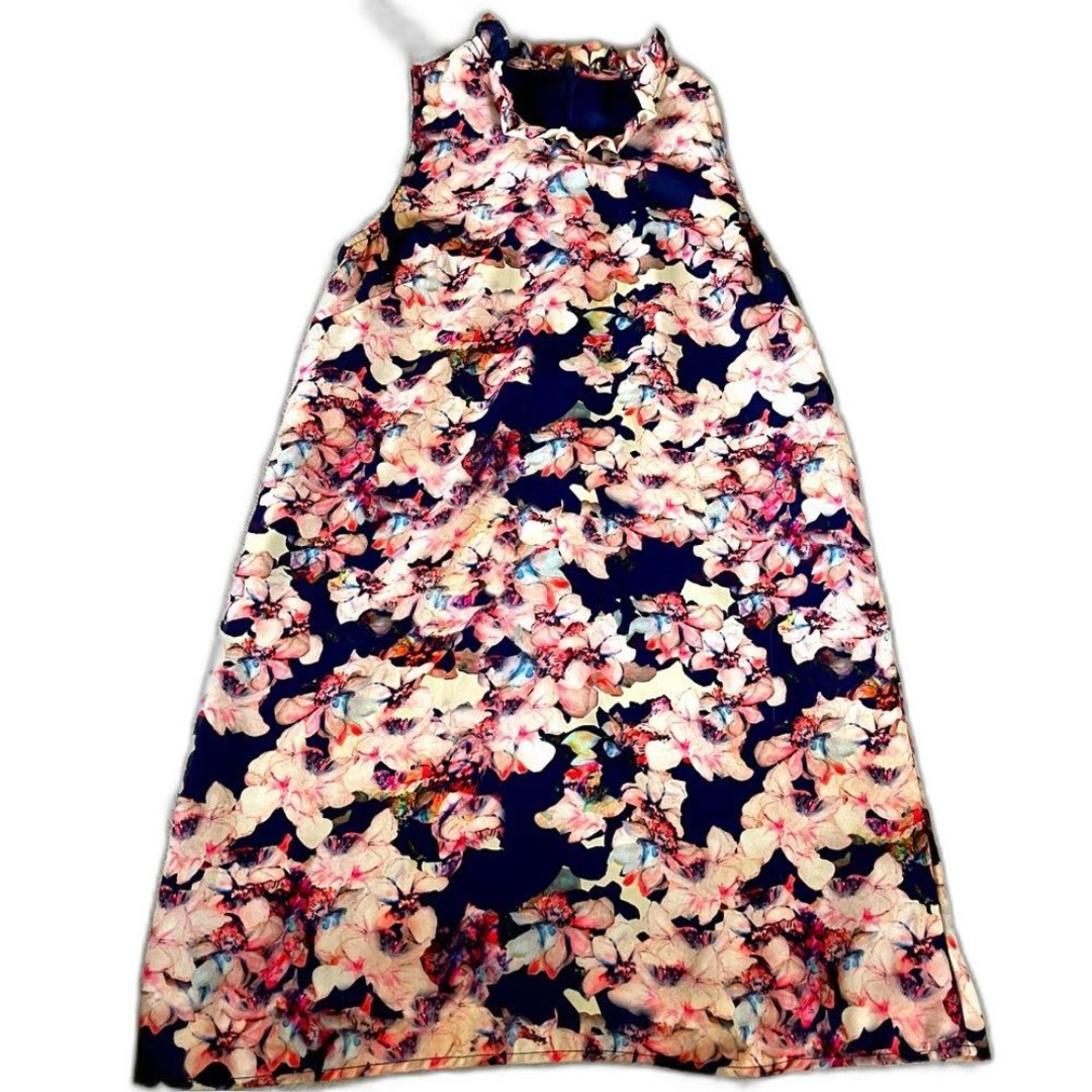 Cynthia Rowley Beautiful Watercolor Floral High Neck Navy Mini Dress 12