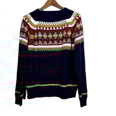 Vintage 80s JC Penney Mens Shop Mock Neck Sweater Holiday Navy - XL