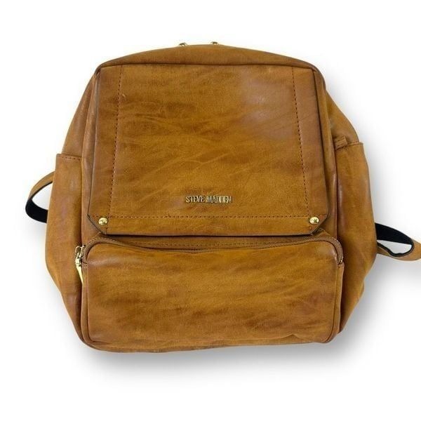 Steve Madden Flap Top Mini Leather Backpack Caramel Brown Contemporary Travel
