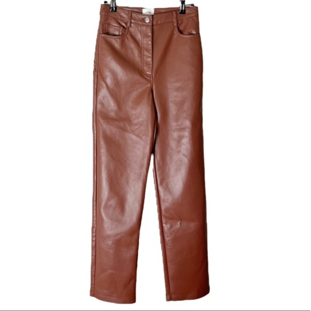 Aritizia Wilfred Melina Vegan Leather Pants In Cognac Brown Women’s Size 2