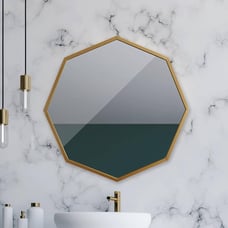 23.6 Metal Framed Hexagon Bathroom Wall Mirror, Matte Gold, Tempered Glass
