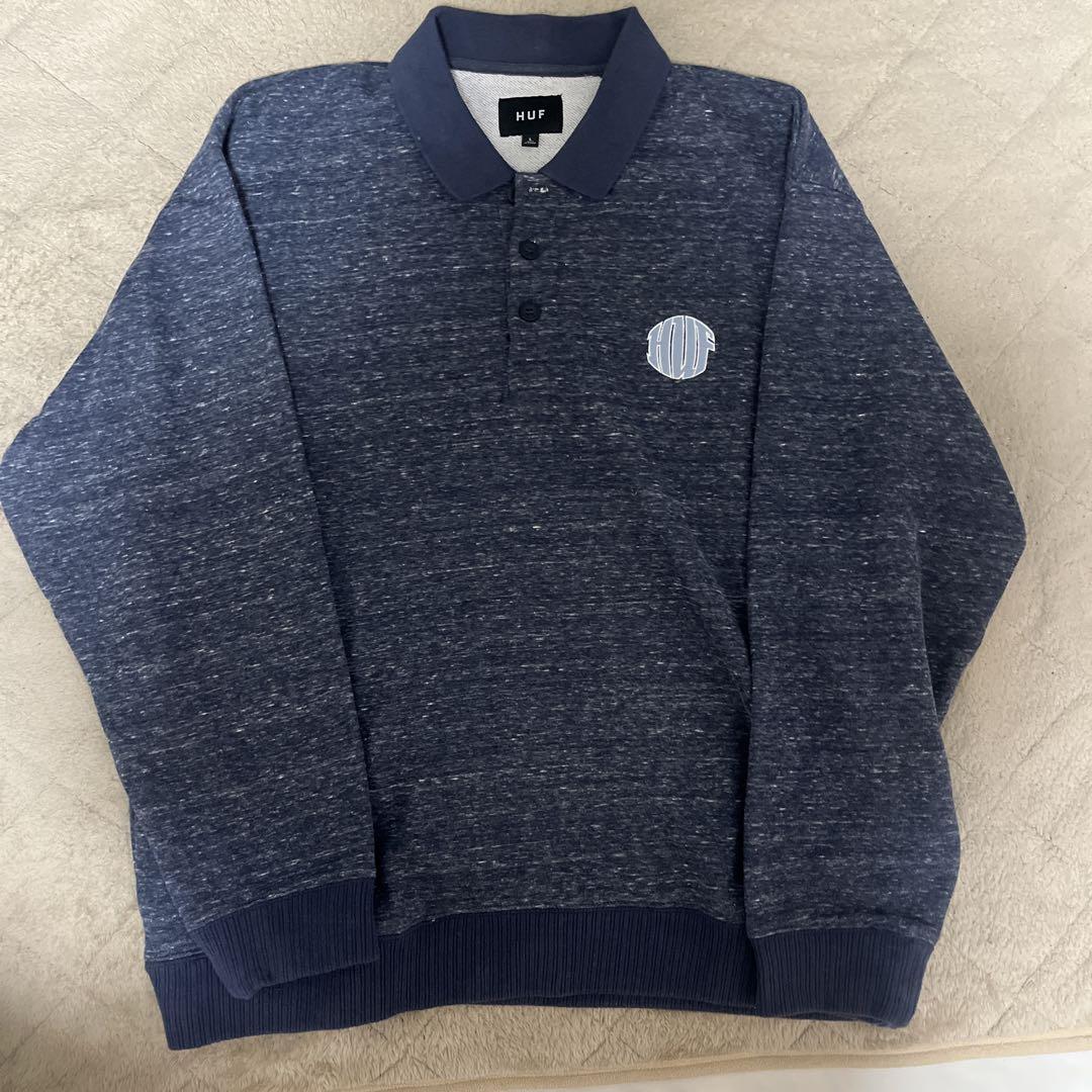 HUF Navy Long Sleeve Polo Shirt Size L