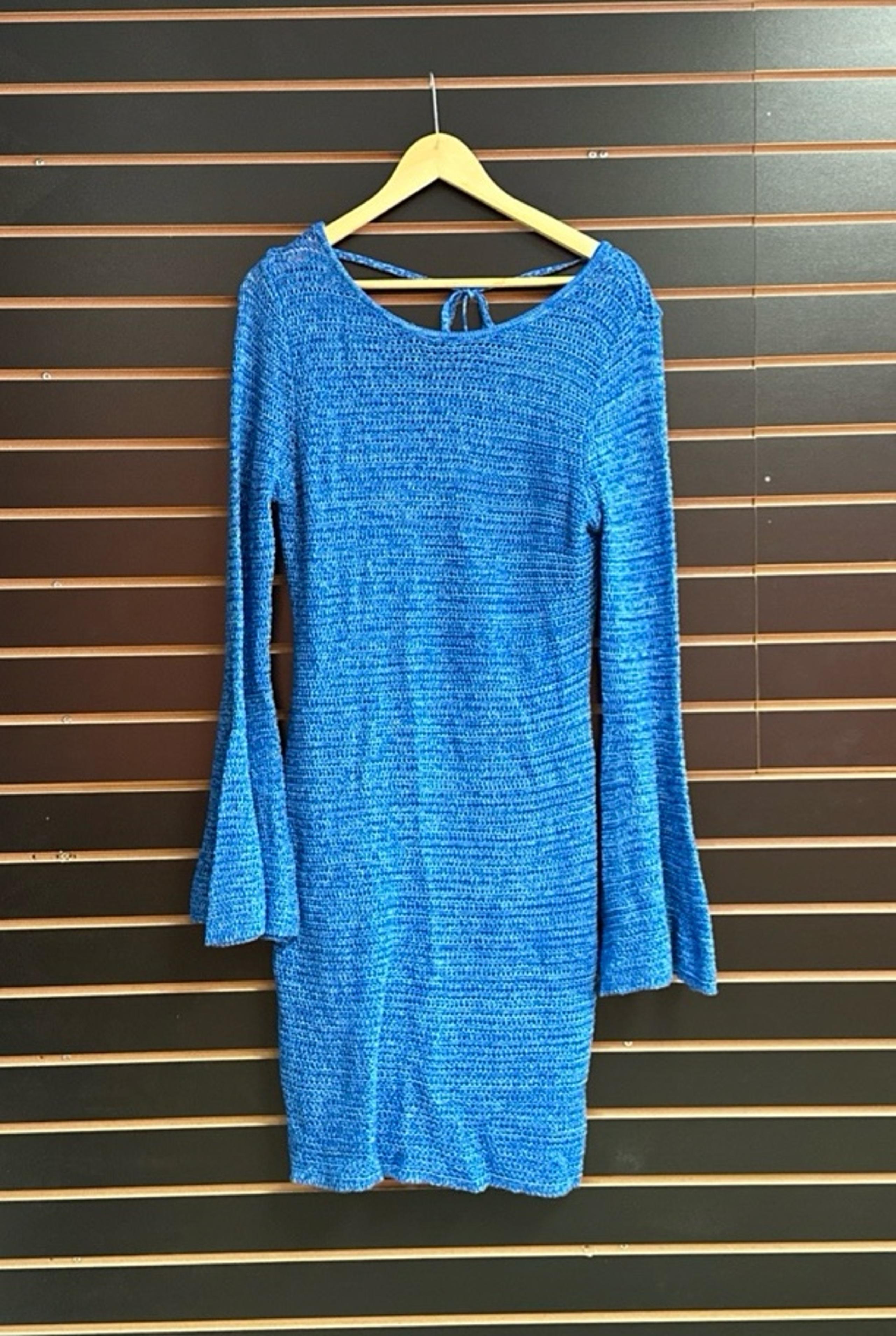 New York & Co Bell Sleeve Blue Knit Fitted Dress NWT Sz L