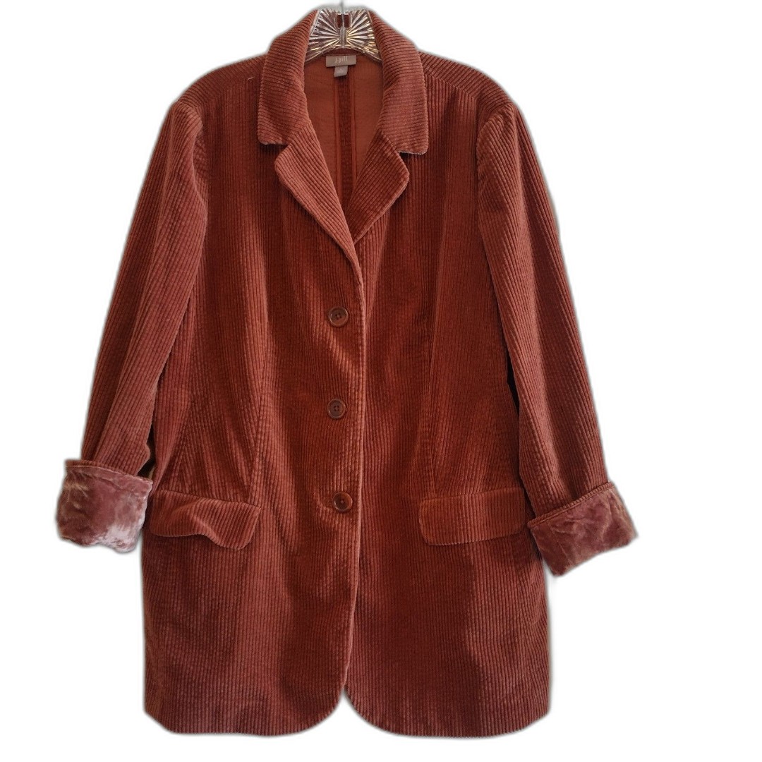 J Jill Corduroy Chore Coat Velvet Cuffs Collar Burnt Orange Womens L Barn Garden