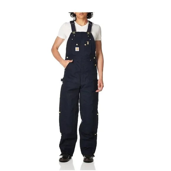 NWT Carhartt Men Quilt Lined Zip To Thigh Bib Overalls Navy 160 46x30 130 HH64