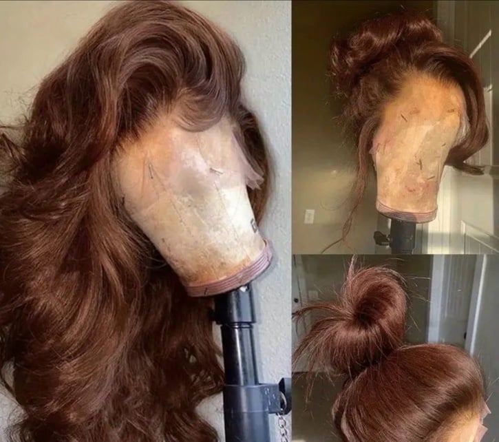 34 Inch wig chocolate brown body wave lace front wig