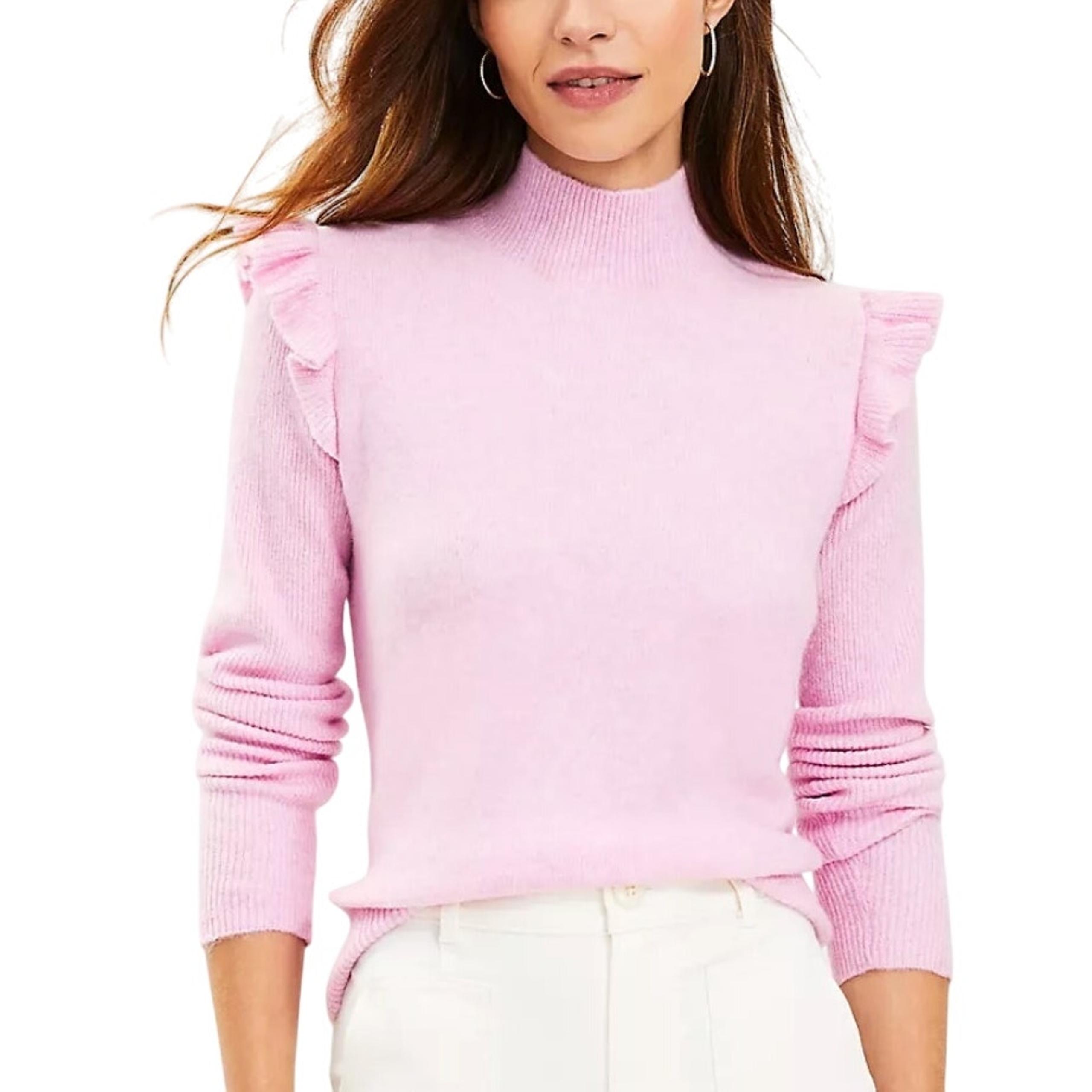 Ann Taylor Loft XL NEW Shoulder Ruffle Mock Neck Sweater Pink