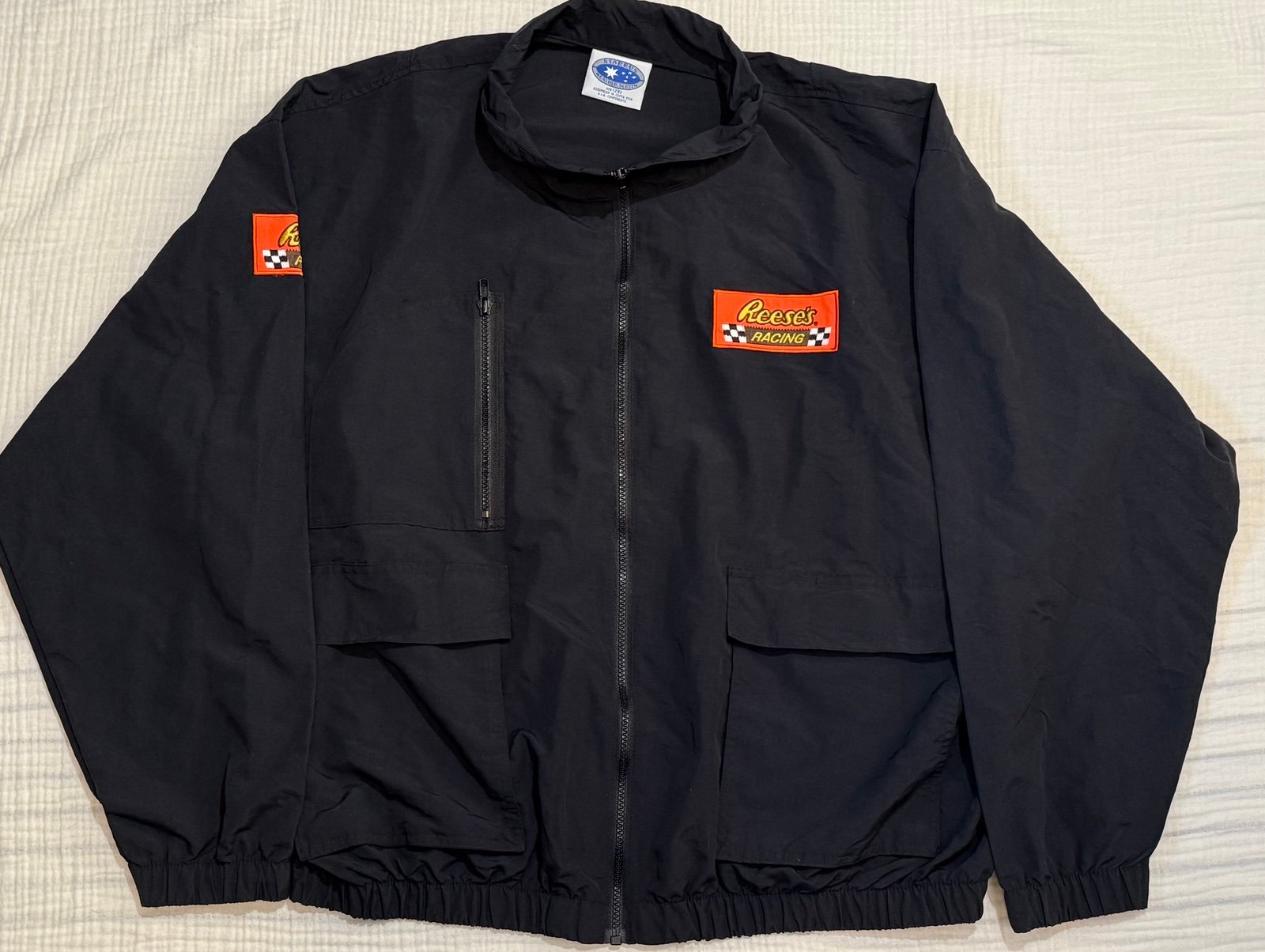 Reese’s Racing VTG 1990’s Logo Patch Full Zip Windbreaker Jacket Black Size 2XL