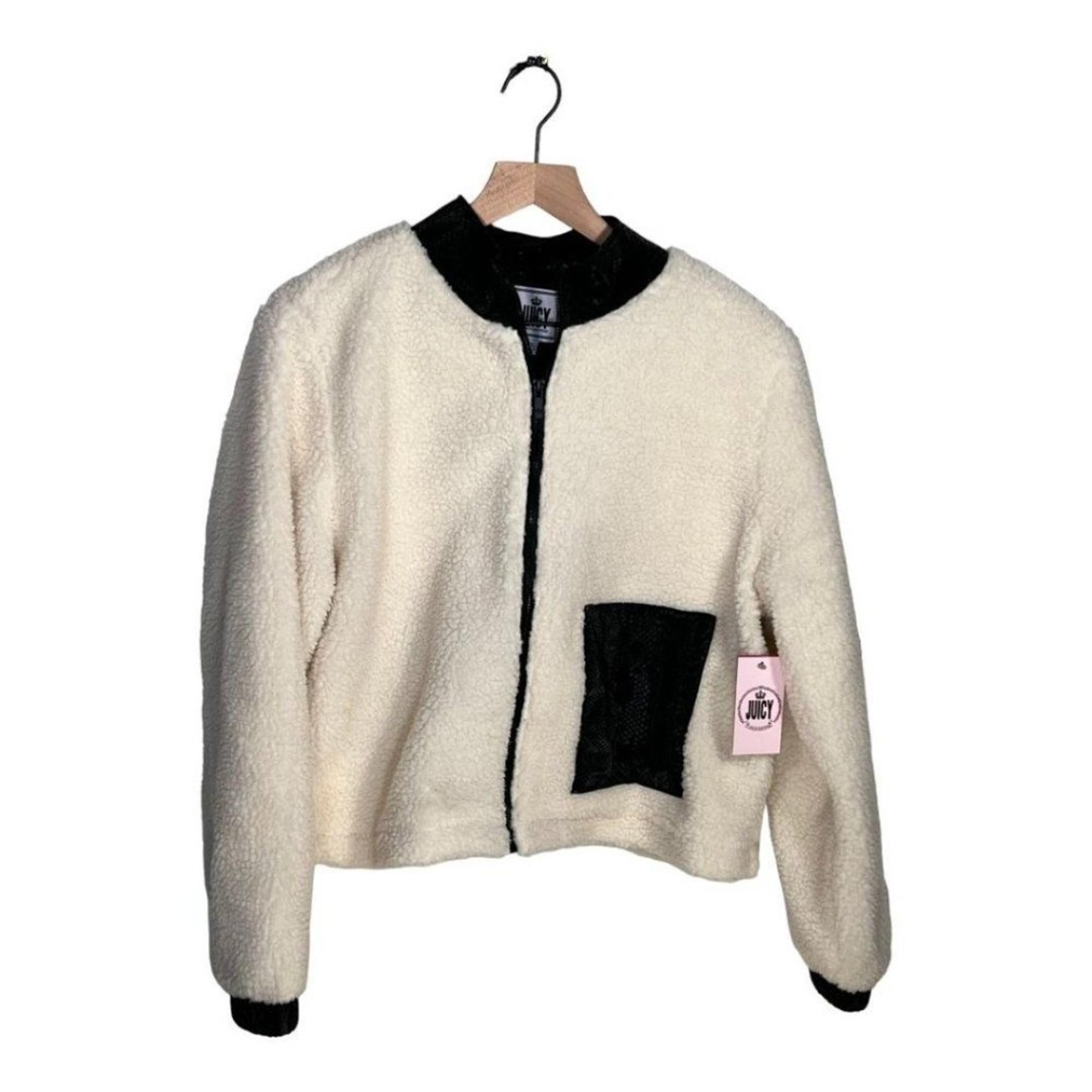 Juicy By Juicy Couture Sherpa Bomber Jacket Lightweight Short Coat Pebble Sz XL