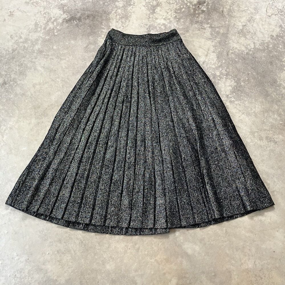 Alc Pleated Skirt Womens XS Metallic Midi Pull On Elastic Waist Party Office
