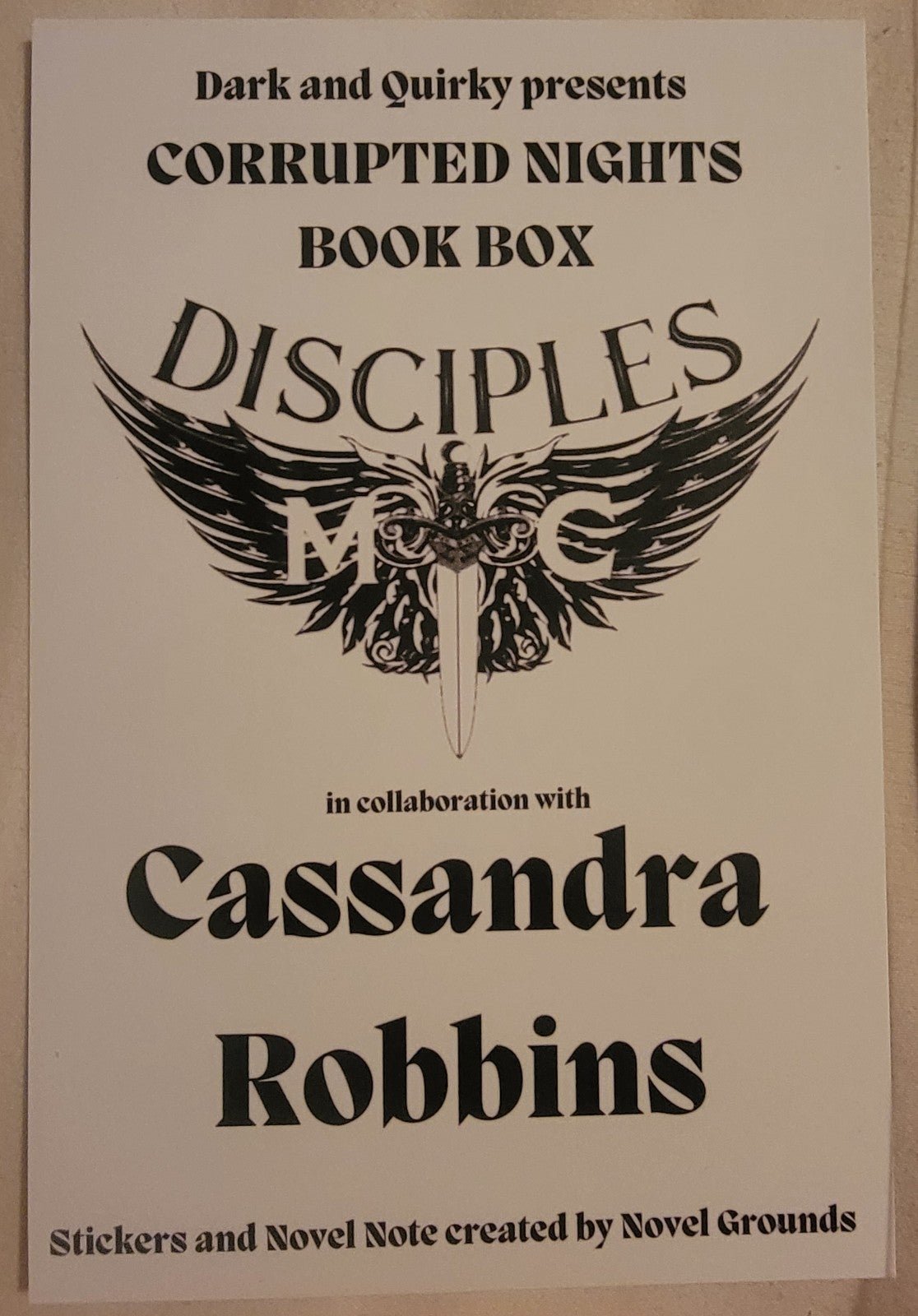 Dark and Quirky Cassandra Robbins Hardcover Book box of the Disciples MC series