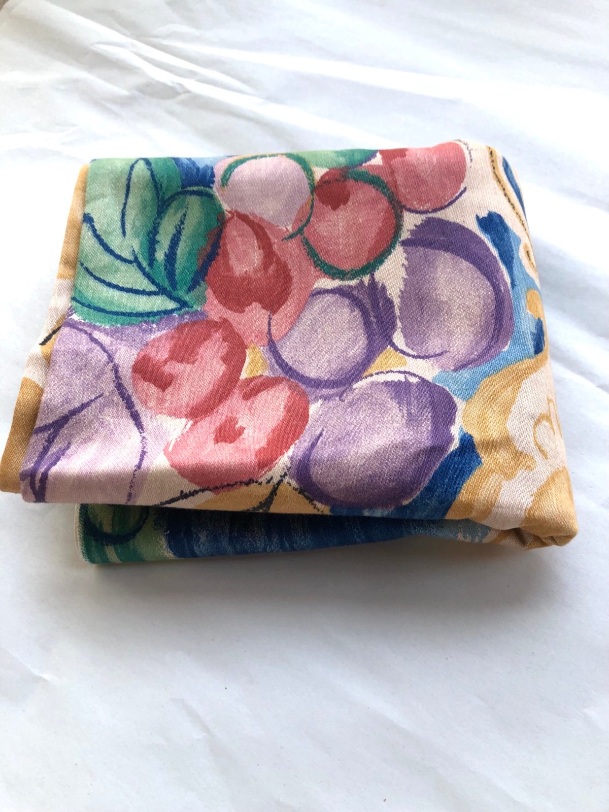 2349 FABRIC 26” x 72” Abstract Floral Fruit Beige Purple Black Blue Green On Tan