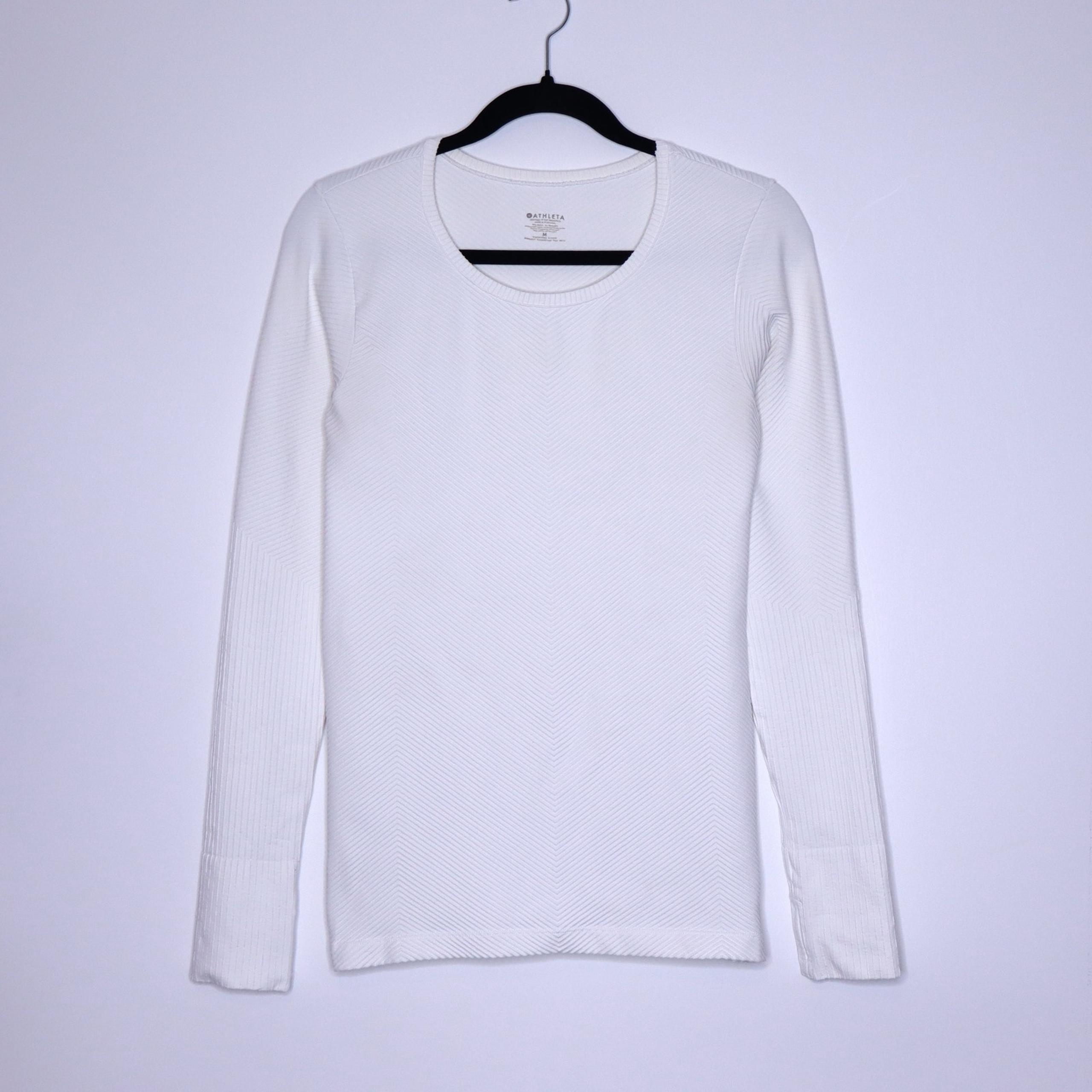 ATHLETA Flurry Blizzard Seamless Top Bright White Ribbed Long Sleeves Women's M