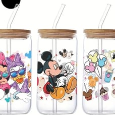 3 pack glass cup with lid and straw