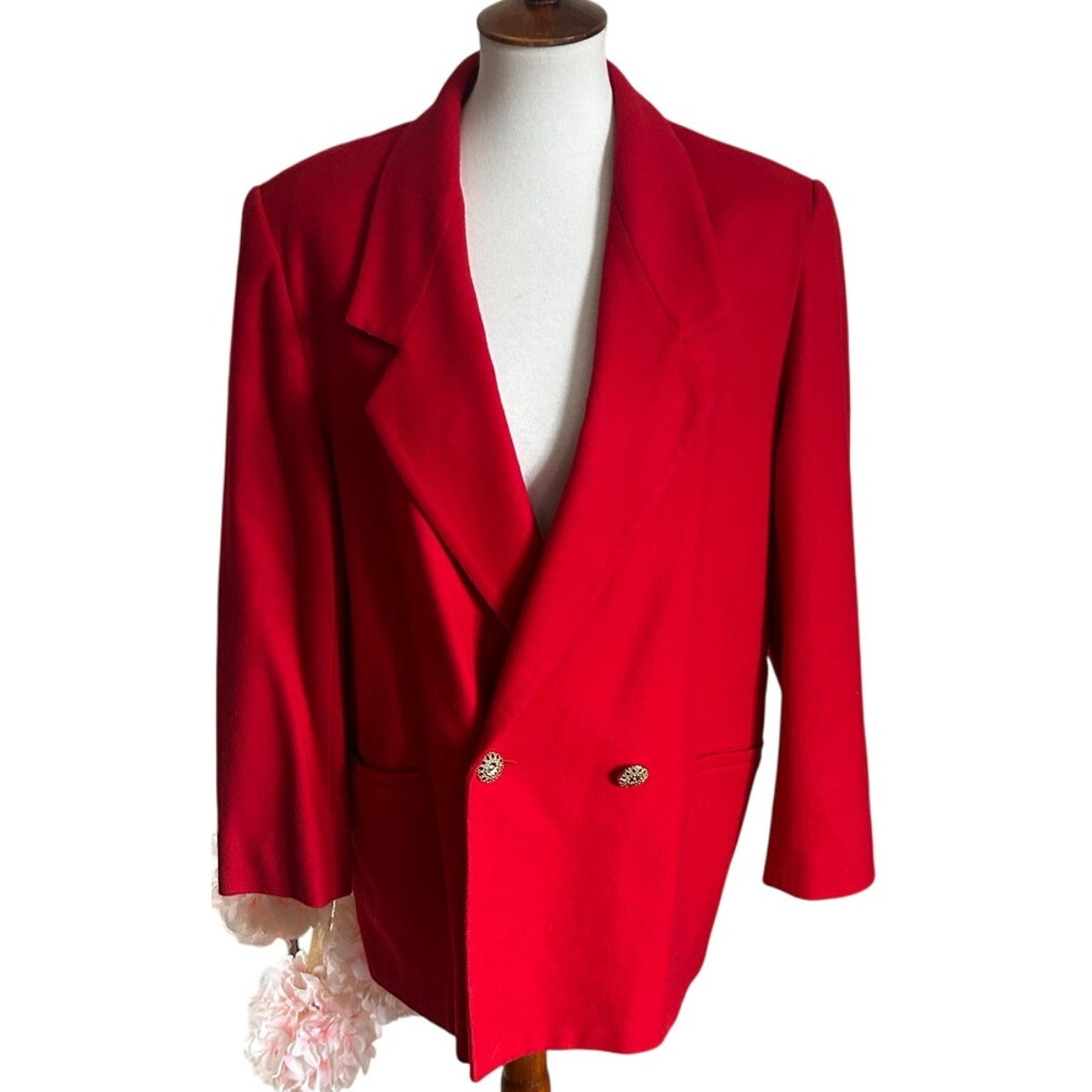 Vintage John Weitz Cashmere Wool Red Blazer Jacket Coat Gold Button Womens Sz 14