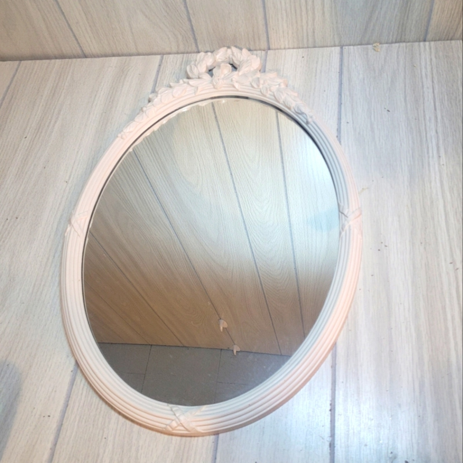 Vtg Ornate White Oval Wall Mirror Princess Farmhouse Country Victorian