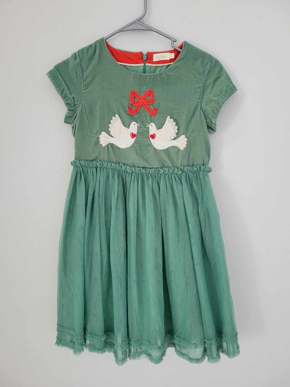 Mini Boden 11-12 Velvet Tulle Dove Party Dress