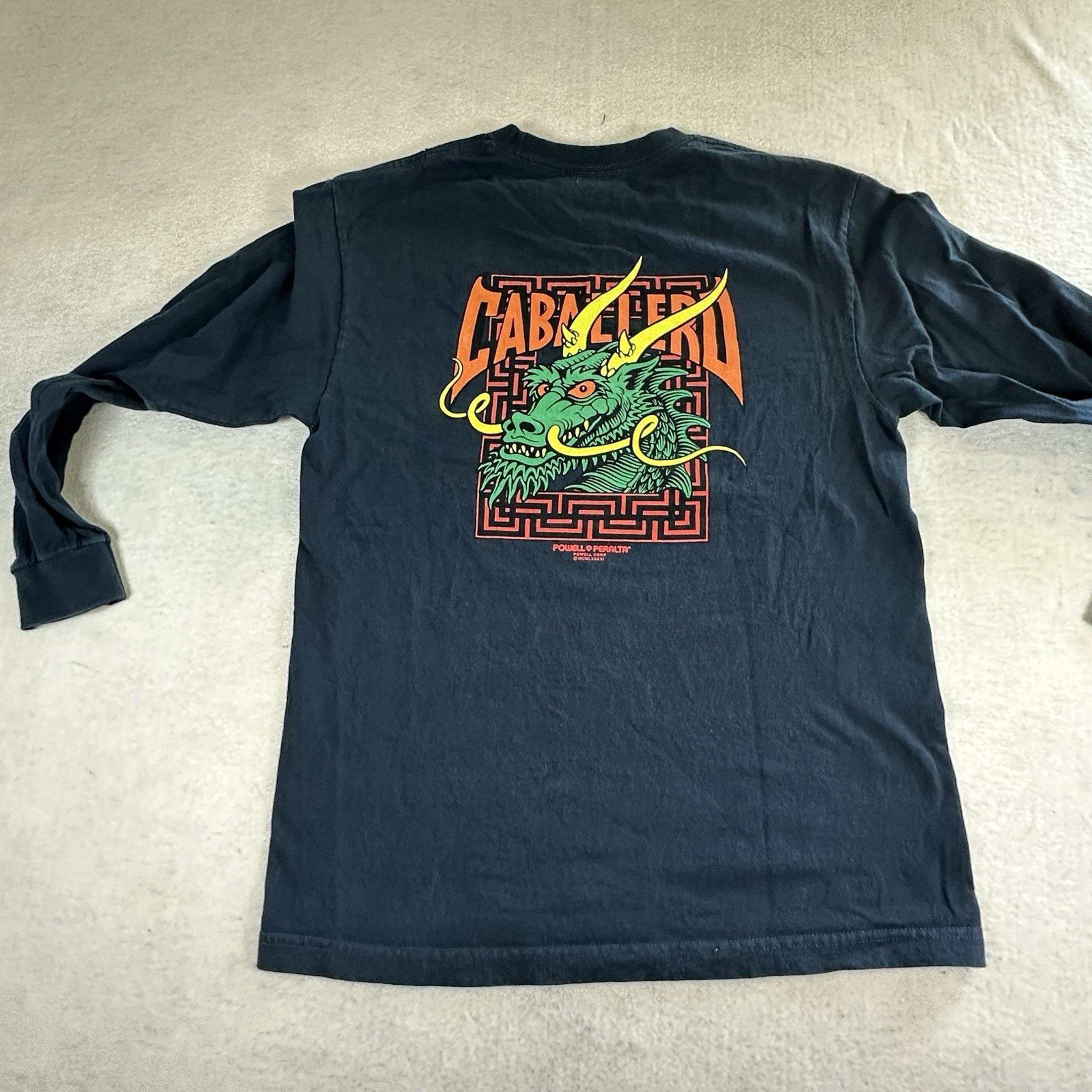 Powell Peralta Steve Caballero T Shirt Long Sleeve Medium Green Dragon Bats Blk