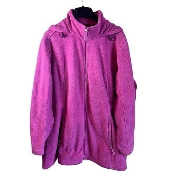 Lands End Womens Thermacheck Pink Fleece Hooded Jacket Pockets Size 2X Outdoor