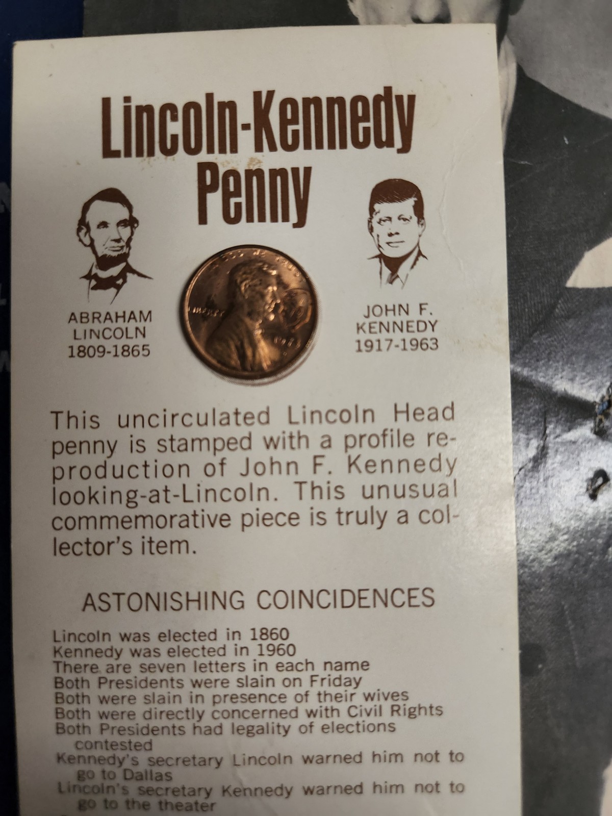 Lincoln jfk memorial penny card