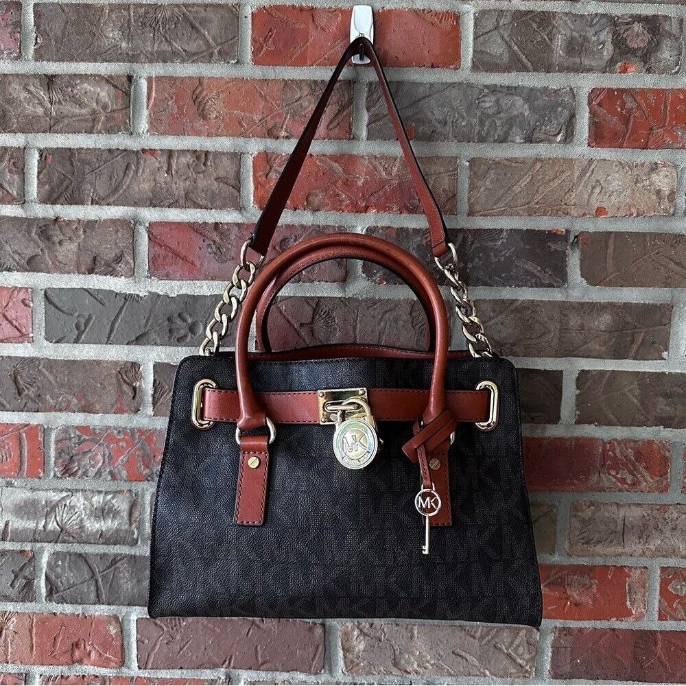 Michael Michael Kors Coated Canvas And Leather East West Hamilton Satchel Bag