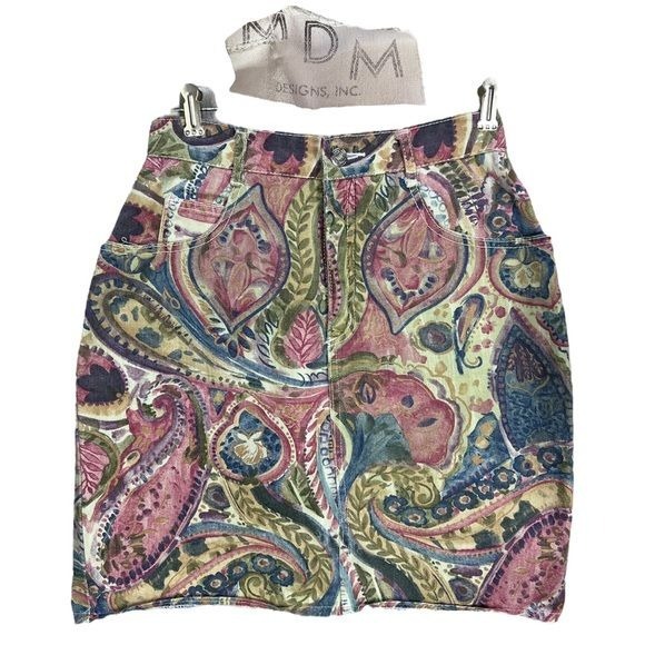 Vintage 80’s/90’s Floral Paisley MDM Designs Denim Mini Skirt Sz 11