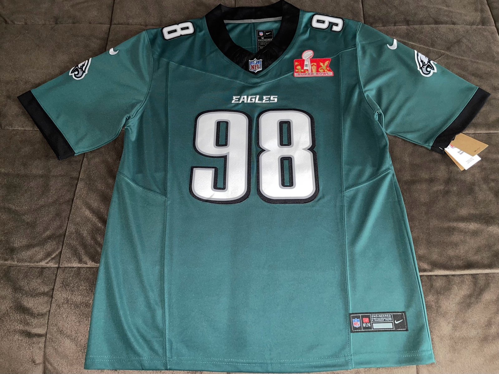 Men’s 2024-25 Philadelphia Eagles Jalen Carter Super Bowl LIX Jersey, M/L/XL