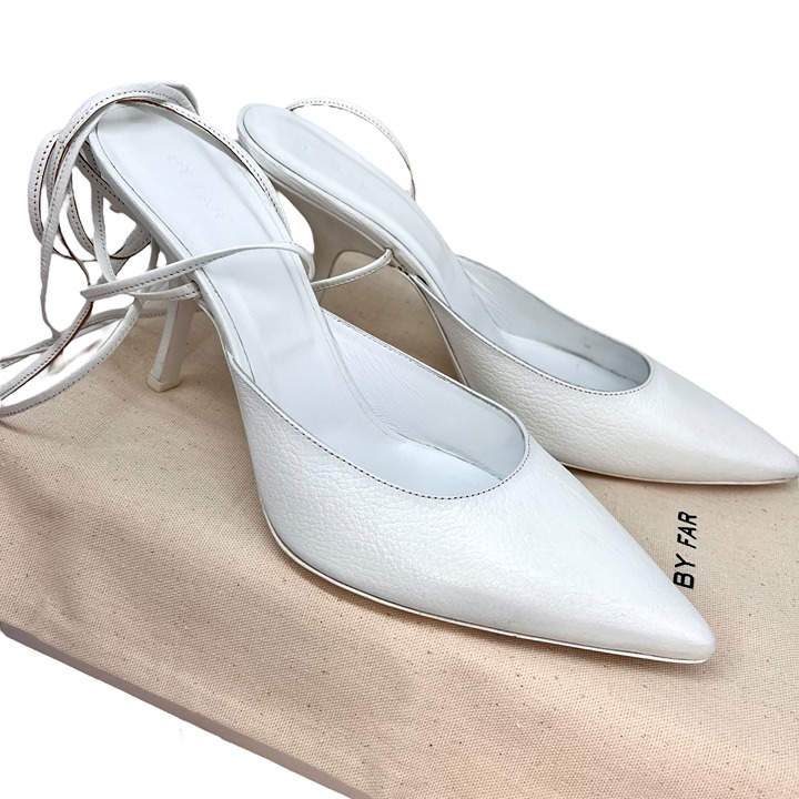 By Far Jen Heels White Grained Leather Pointed Toe Slingback Size 41 US 10.5 11