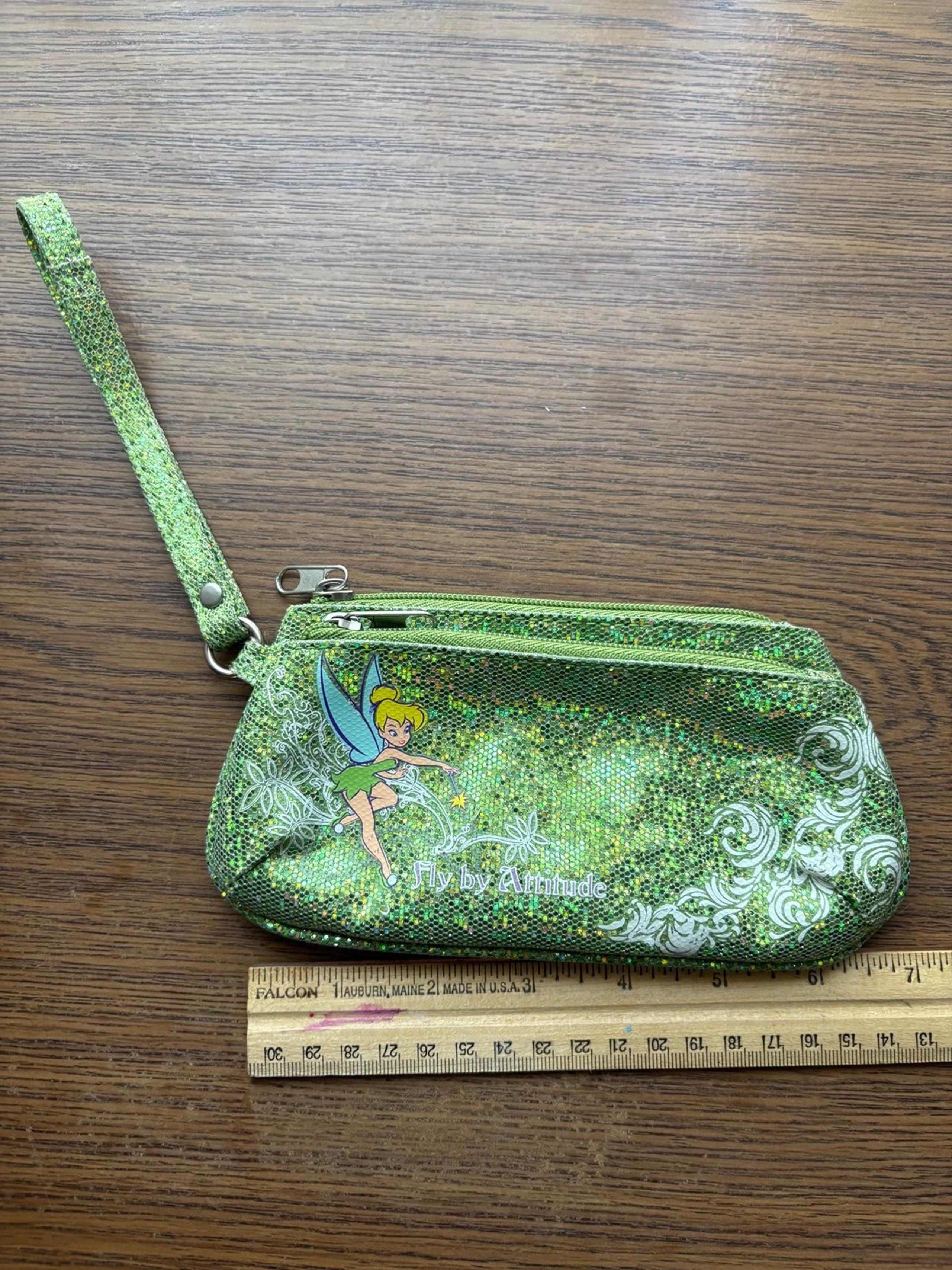Green sparkly tinkerbell “fly by attitude” wristlet
