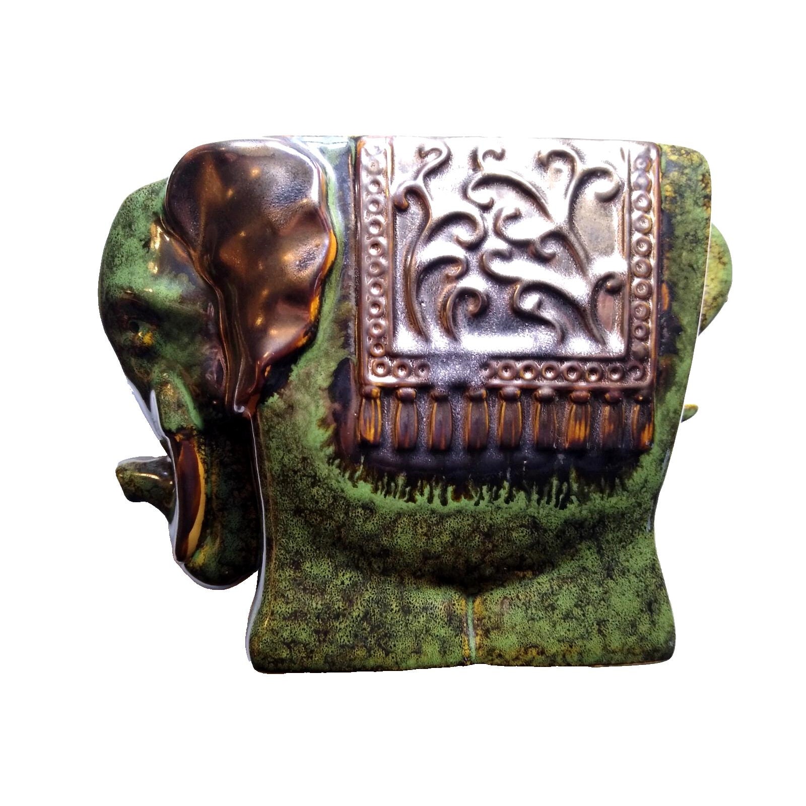 Elephant Candle Votive Holder Pottery 6 Green Asian Animal Asia Figural Holds 2