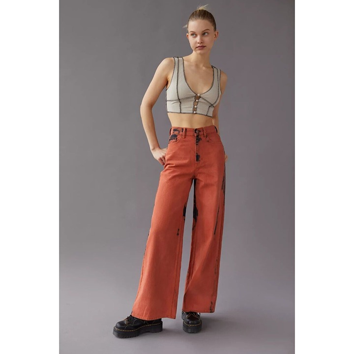 BDG The A-Wide Jean Jeans Womens 25 Orange Ombre Acid Wash Grunge High Rise NWT