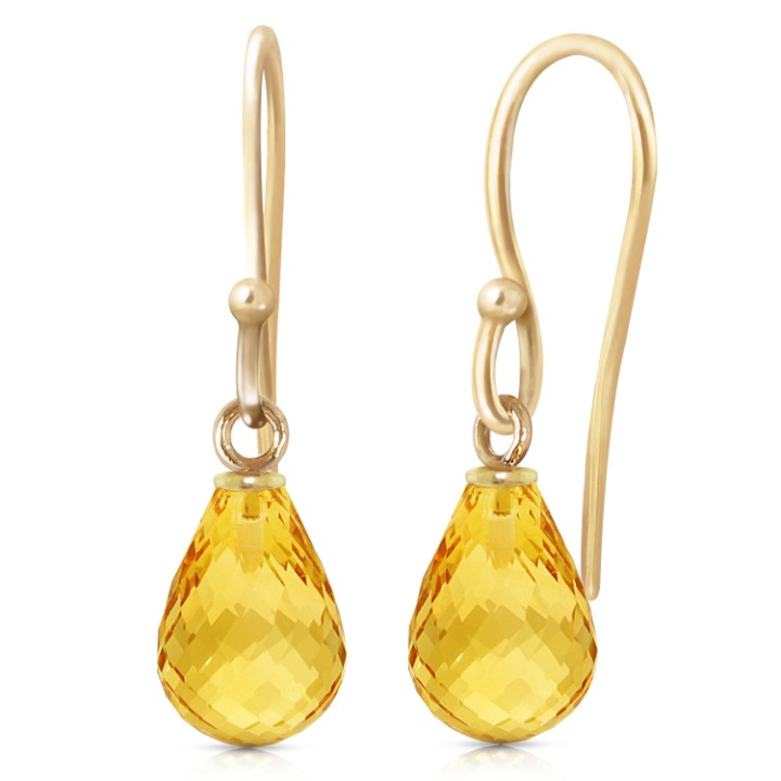 14K. SOLID GOLD FISH HOOK EARRINGS WITH CITRINES (Yellow Gold)