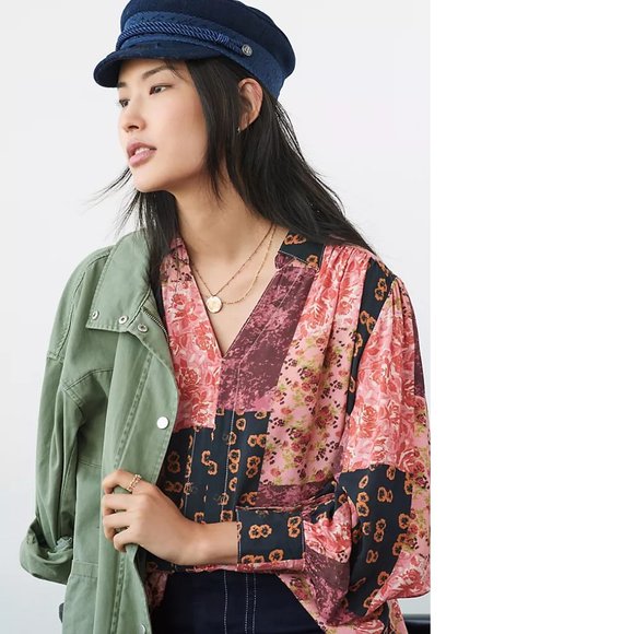 Anthropologie NEW Ivonne Patchwork Blouse XS nwt