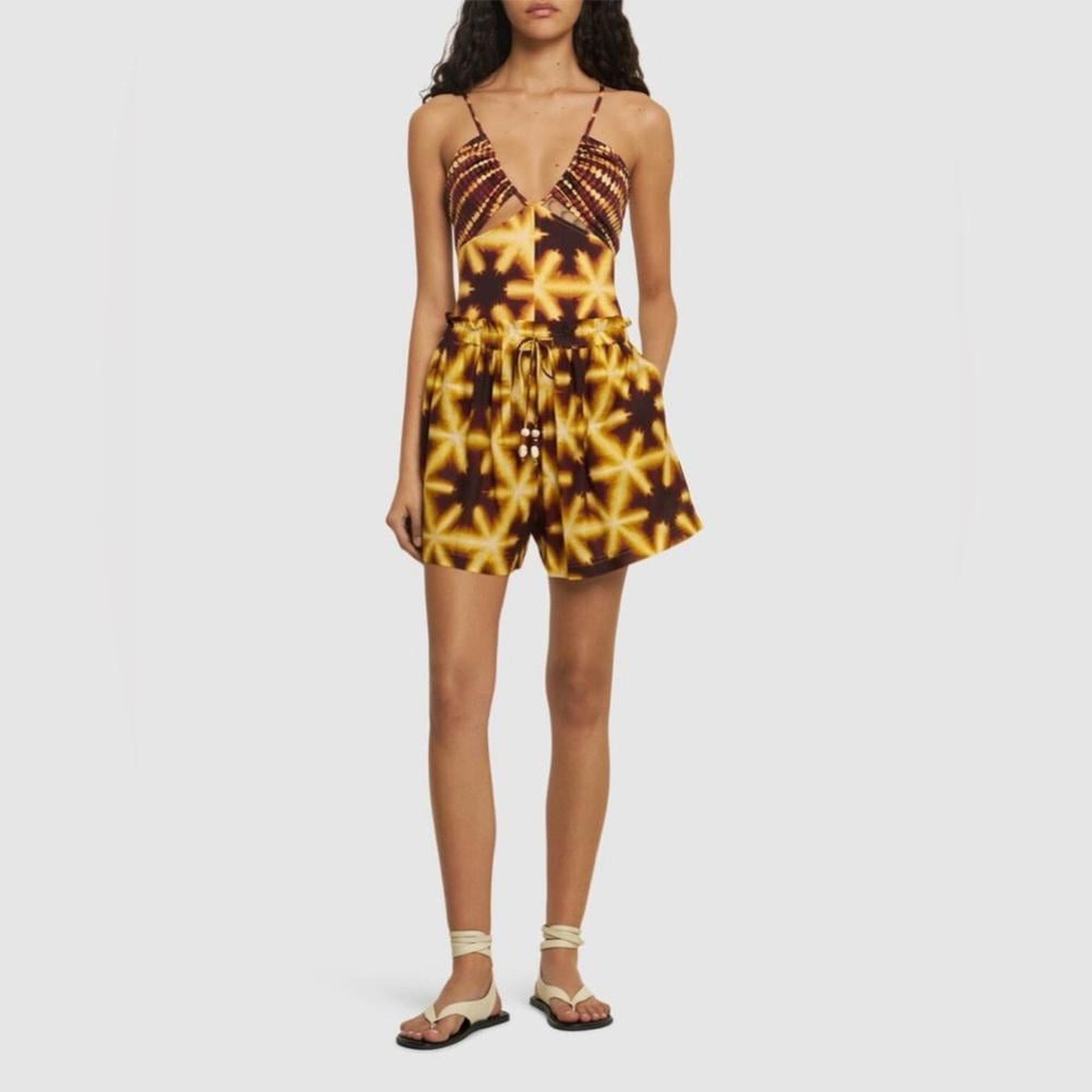 Ulla Johnson Bijou Cotton Blend Shorts Size L Yellow Brown Womens High Rise