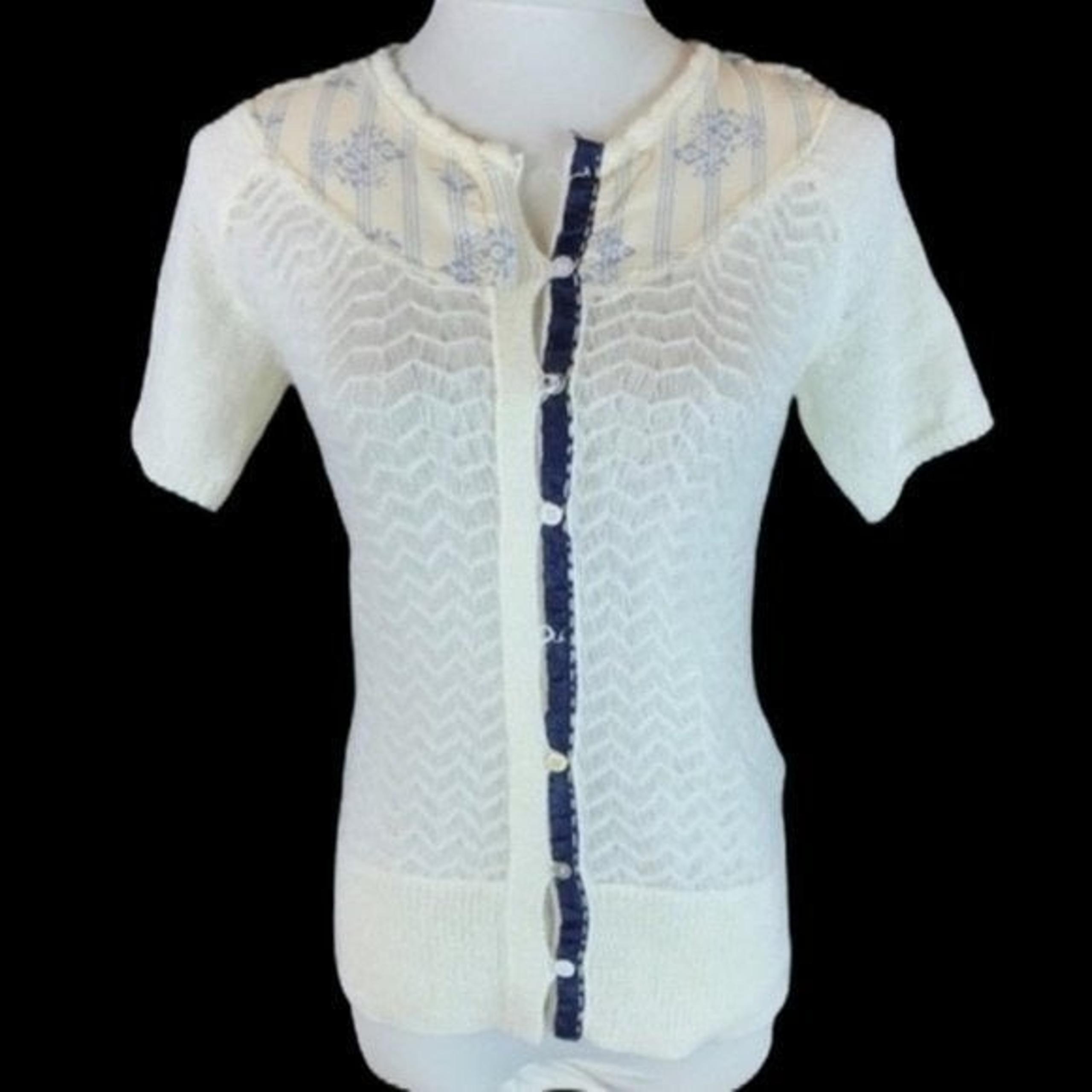 Urban Outfitters Ecote Ivory Blue Print Open Knit Cardigan Sweater Size XS