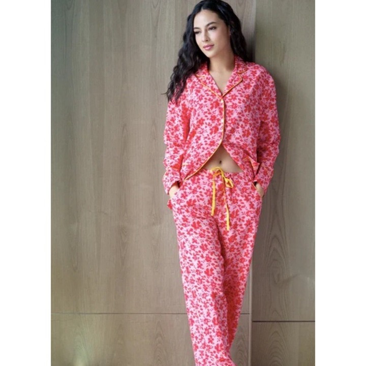 Shiraleah Chicago Womens Pink 100% Cotton Pajama Set Noelle PJ Set Sz L