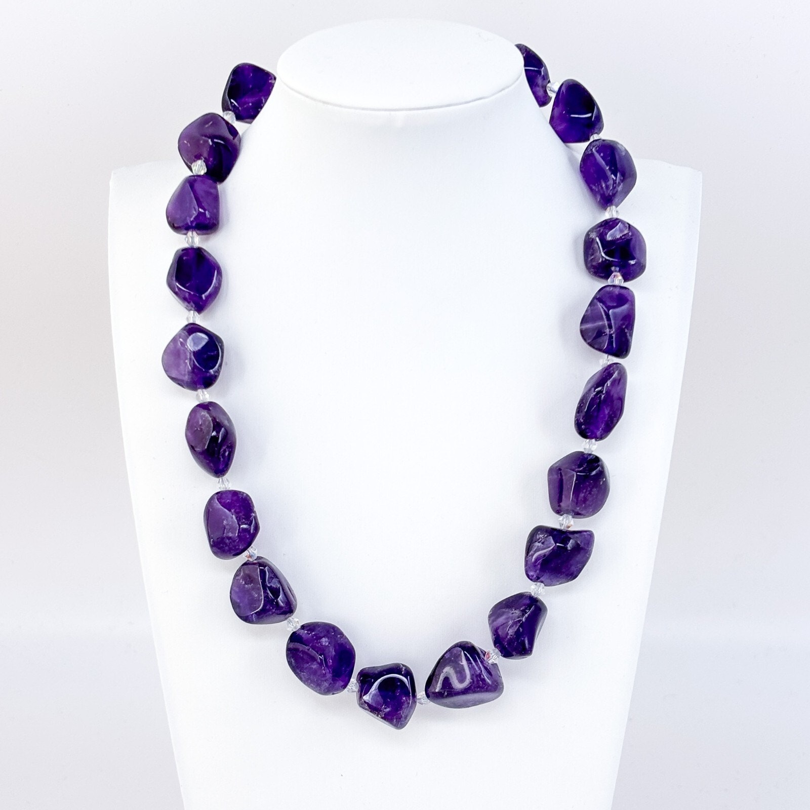 Vintage Sterling Silver 925 Chunky Amethyst Crystal Bead Statement Necklace 19