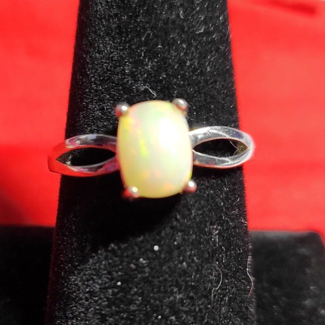 Ethiopian Opal Solitaire Sterling Silver Ring w/ hidden gemstone