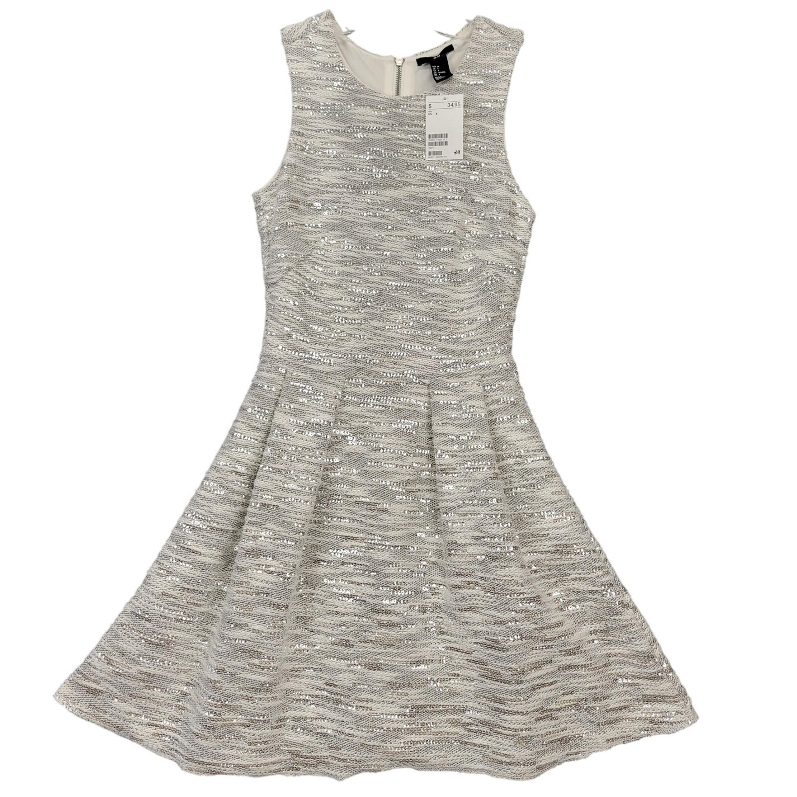 H&M Gray Silver Sparkle Mini Dress Sequins Sleeveless Scoop NEW $34 Women Size 4