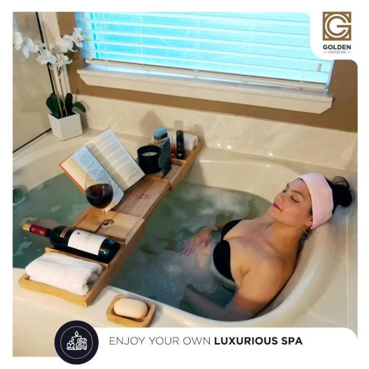 2-in-1 Bathtub Caddy & Bed Tray with Free Soap Holder in a Gift Box - Premium Na